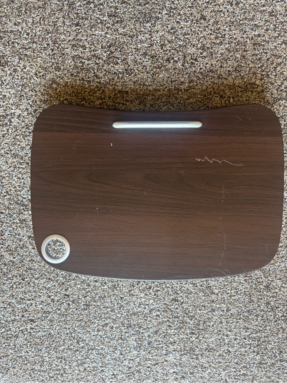 Brookstone Dark Brown Wood Lap Desk with Cup Holder and Device Slot